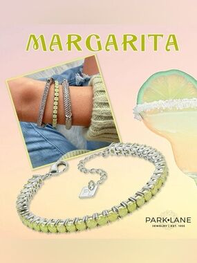 Park Lane MARGARITA Micro Impression Lime-Green Tennis Bracelet in Silver NWT